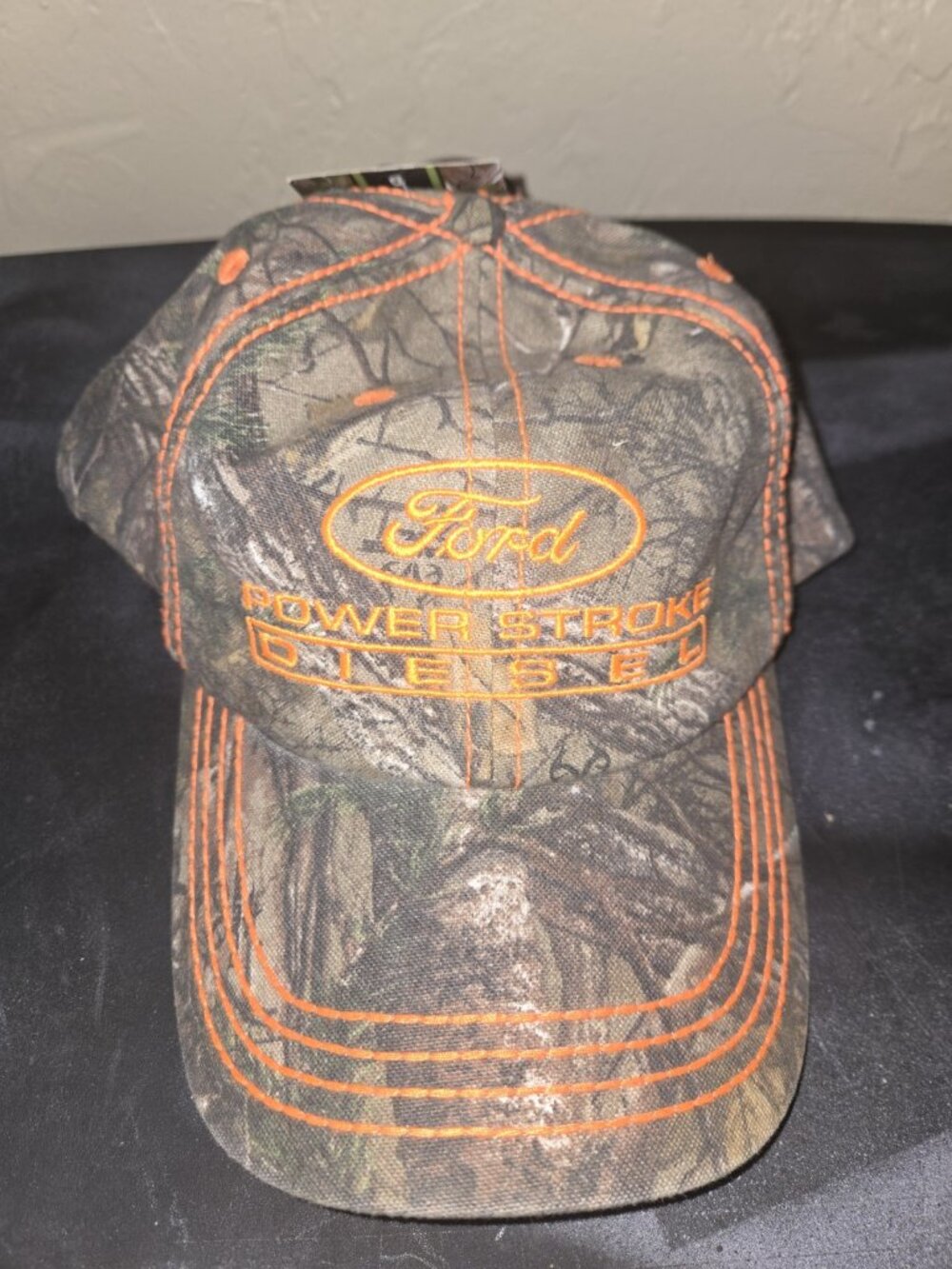 Real Tree Camo Hat Ford Power Stroke Diesel Orange Embroidery Adjustable Back